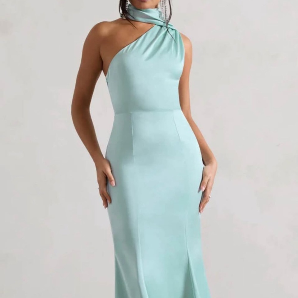 Club L London One-Shoulder Mint Blue Midi Dress